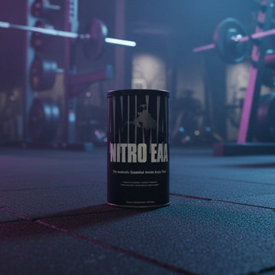 Animal Nitro EAA – 44-Packet Tub in gym setting
