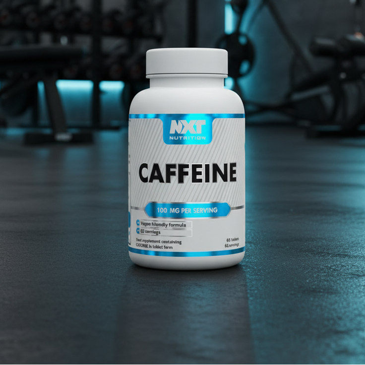 NXT Nutrition caffeine supplement bottle with blue and white label