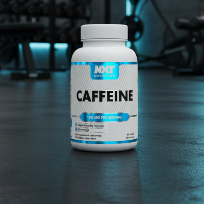 NXT Nutrition caffeine supplement bottle with blue and white label