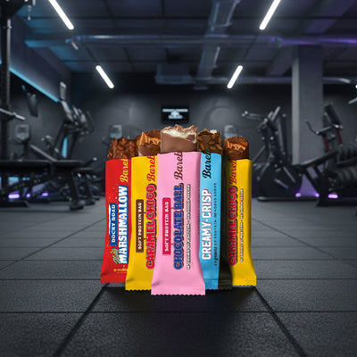 Assorted candy bars in front of a gym