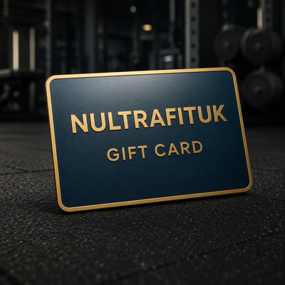 NULTRAFITUK gift card on a gym floor background