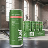 Huel Daily Greens Cans Apple, Cucumber & Mint Flavour on a gym floor.