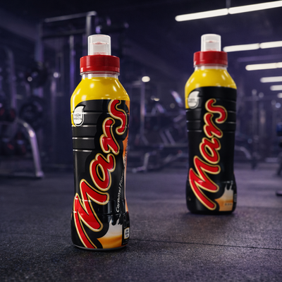 Two Mars Protein bottles in a gym setting