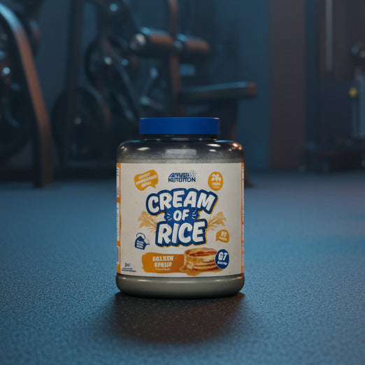 Applied Nutrition Cream Of Rice Golden Syrup flavour on a gym floor