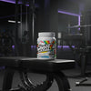 A white plastic tub of Ghost Whey Clear Protein Isolate in Sour Strips Rainbow flavor, featuring a colorful label with a rainbow graphic and the Ghost logo.