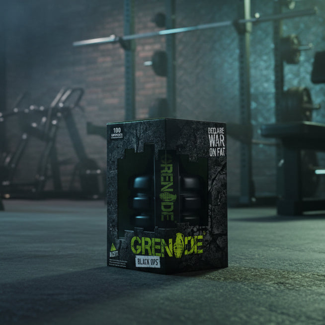 Grenade supplement box in a gym setting