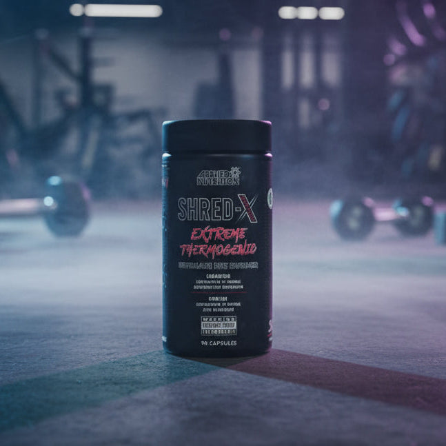 Shred-X Extreme Thermogenic supplement container on a white background