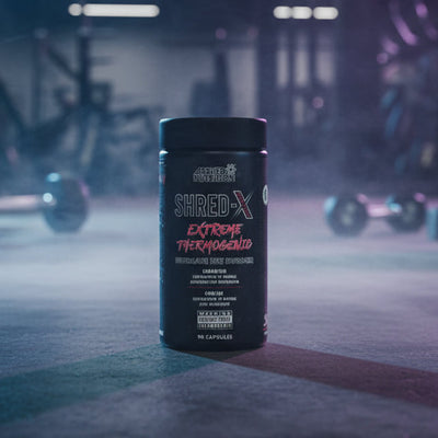Shred-X Extreme Thermogenic supplement container on a white background