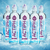 Five bottles of Actiph whey protein powder on a aqua background