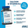 Applied Nutrition Calcium & Vitamin K2 supplement bottle with text on a blue background