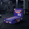 Box of Snickers Hi Protein Low Sugar bars with blue packaging.