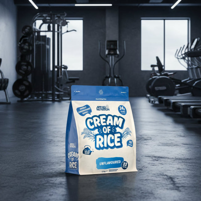 Bag of Applied Nutrition Cream of Rice on a gym background