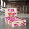Box of Body Fuel High Protein Flapjack Berry flavour on a gym background