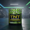 TNT Nuclear supplement container with green and black design on a dark background