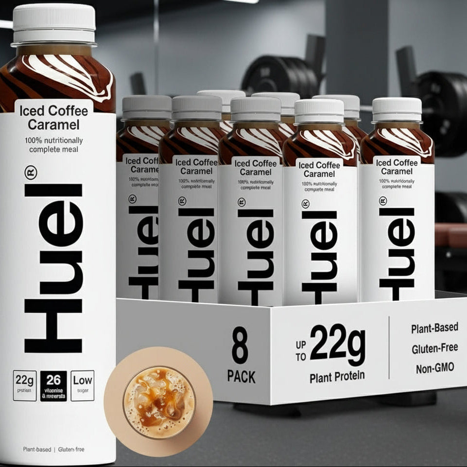 Huel Ready-To-Drink Plant-Based Meal – 8-Bottle Case (500ml) - Iced Coffee Caramel