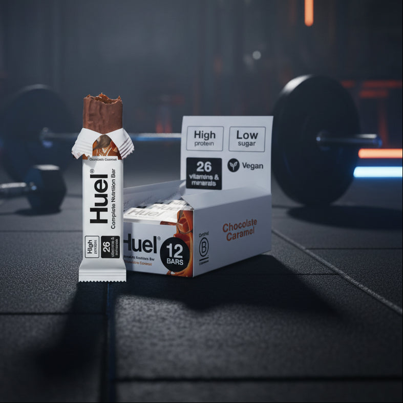 Huel Complete Nutrition High-Protein Bars – Plant-Based – 12-Bar Case (55g) - Chocolate Caramel