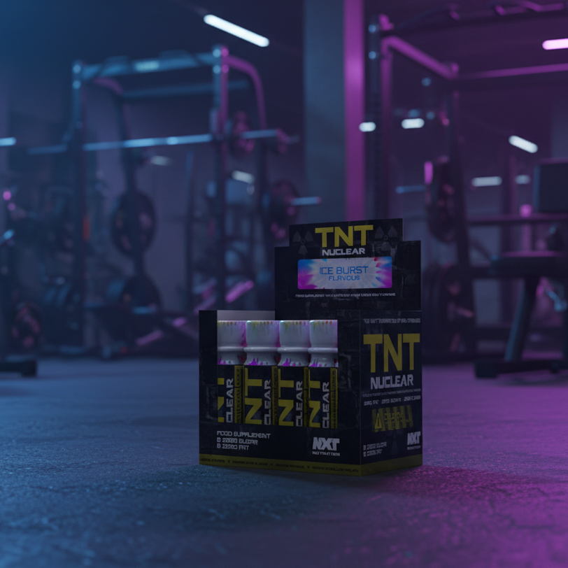 TNT Nuclear supplement boxes in a gym setting