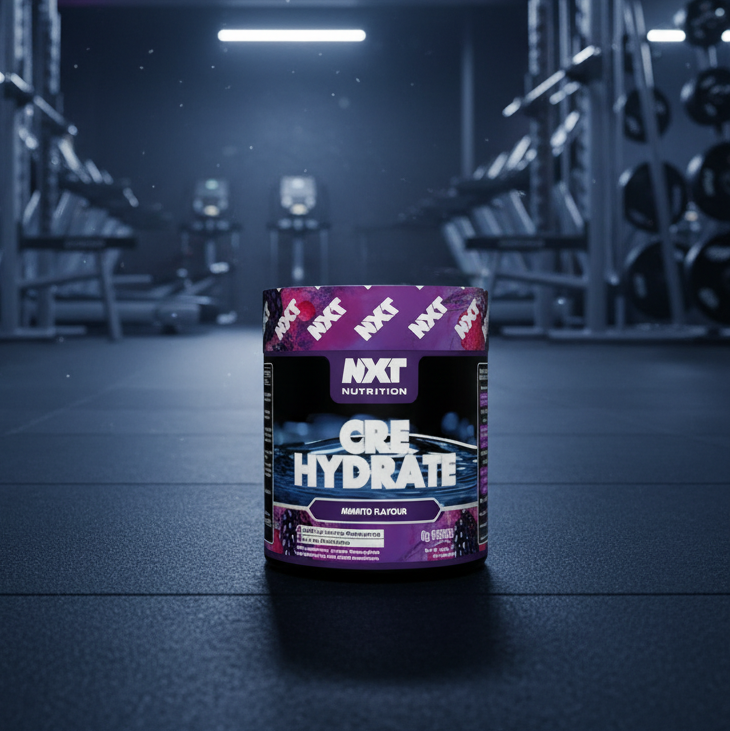 NXT Nutrition Core Hydrate supplement container in a gym setting
